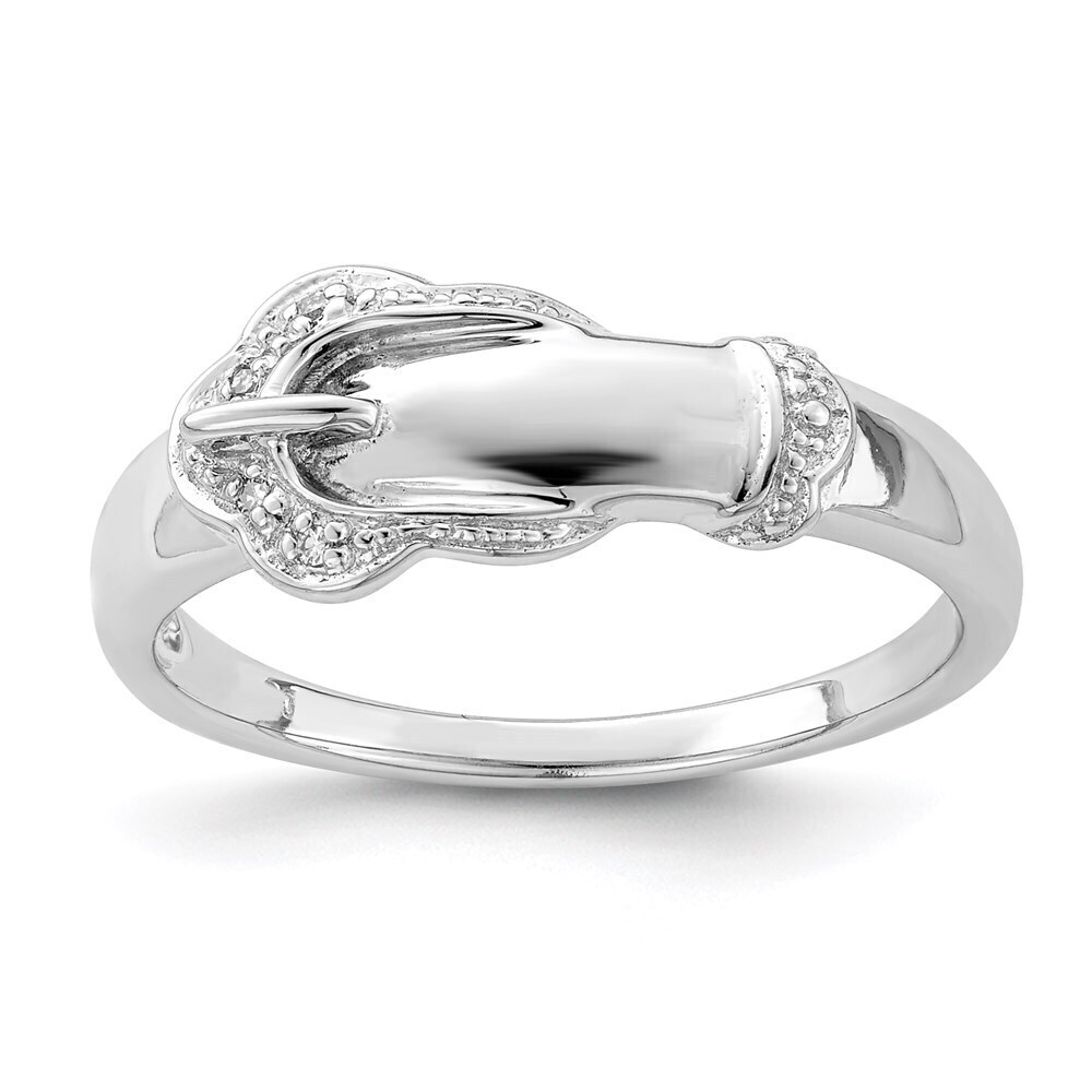 Kazi Luxury Sterling Silver Rhodium Plated Diamond Buckle Ring
